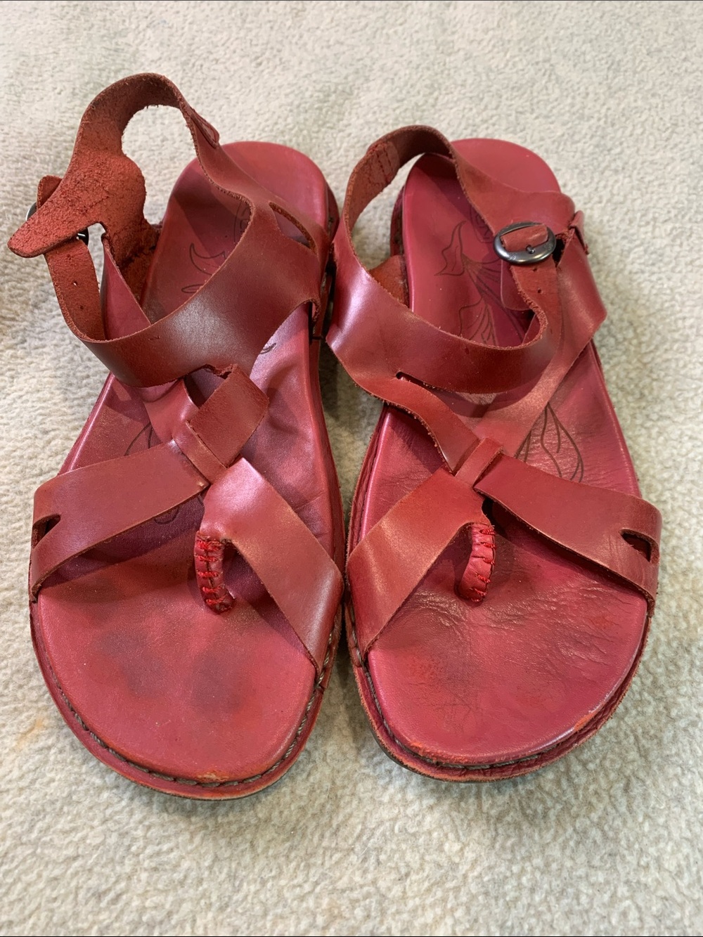 Keen Women's Red Leather Crossover Toe-Strap Sandals